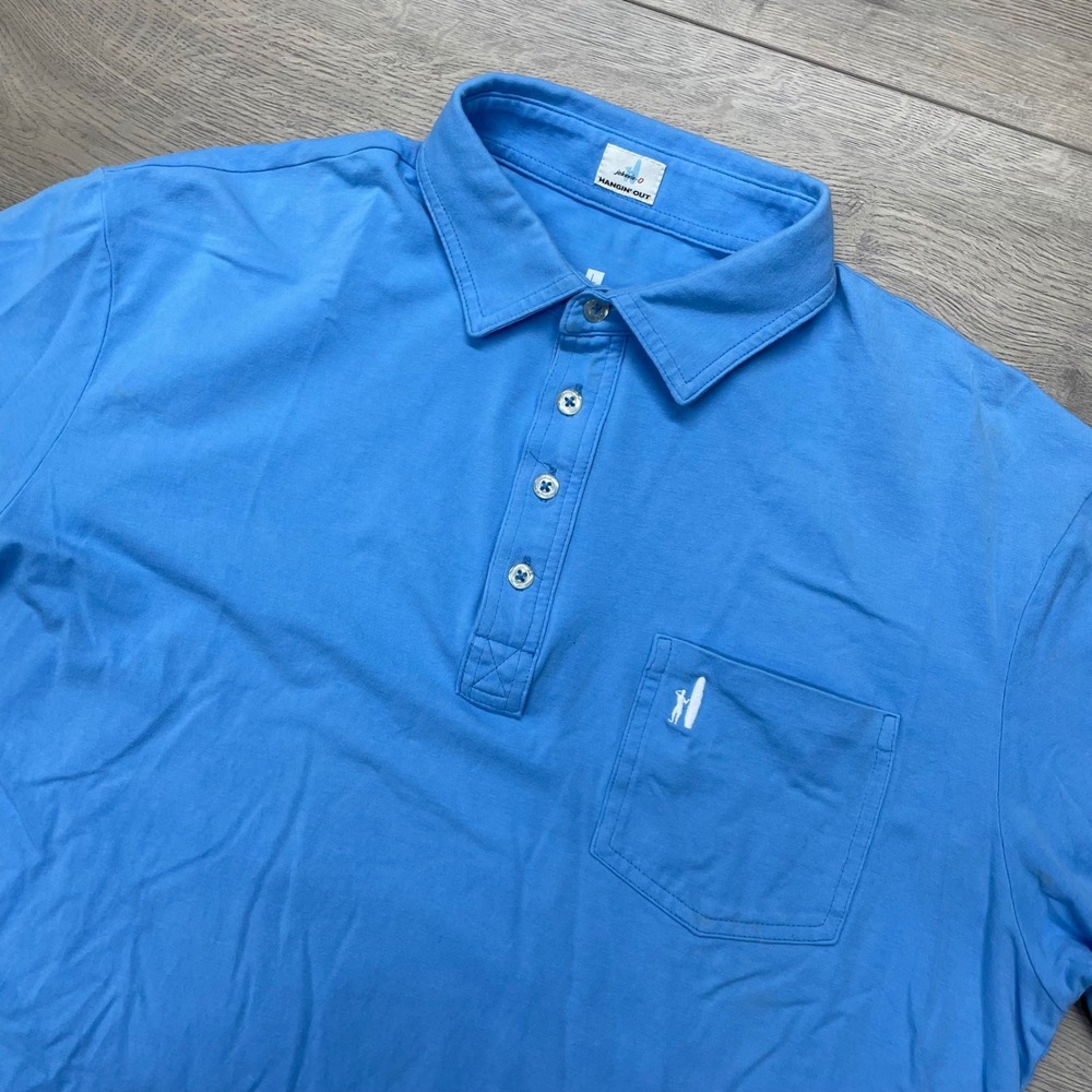 johnnie-O Hangin Out Polo Mens Large‎ Blue Short Sleeve Pocket Cotton Spandex